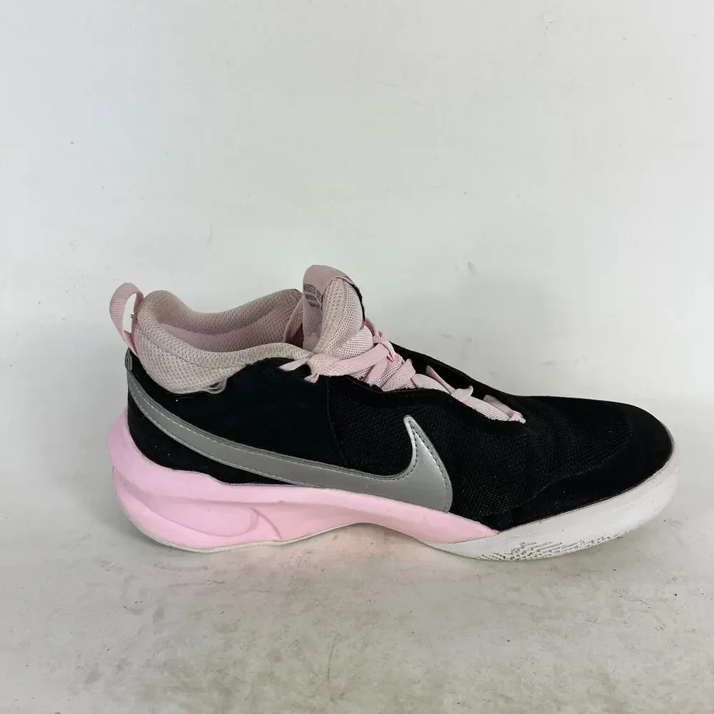 Nike Team Hustle D 10 Sneakers Youth 5.5 Black Pink Logo Lace Up Athletic Shoes